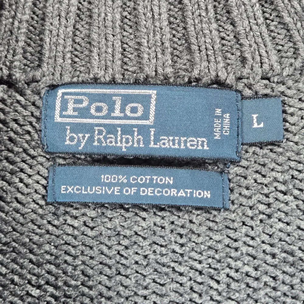 Polo Ralph Lauren Mens Gray 100% Cotton Shaker Rib Quarter Zip Sweater Large